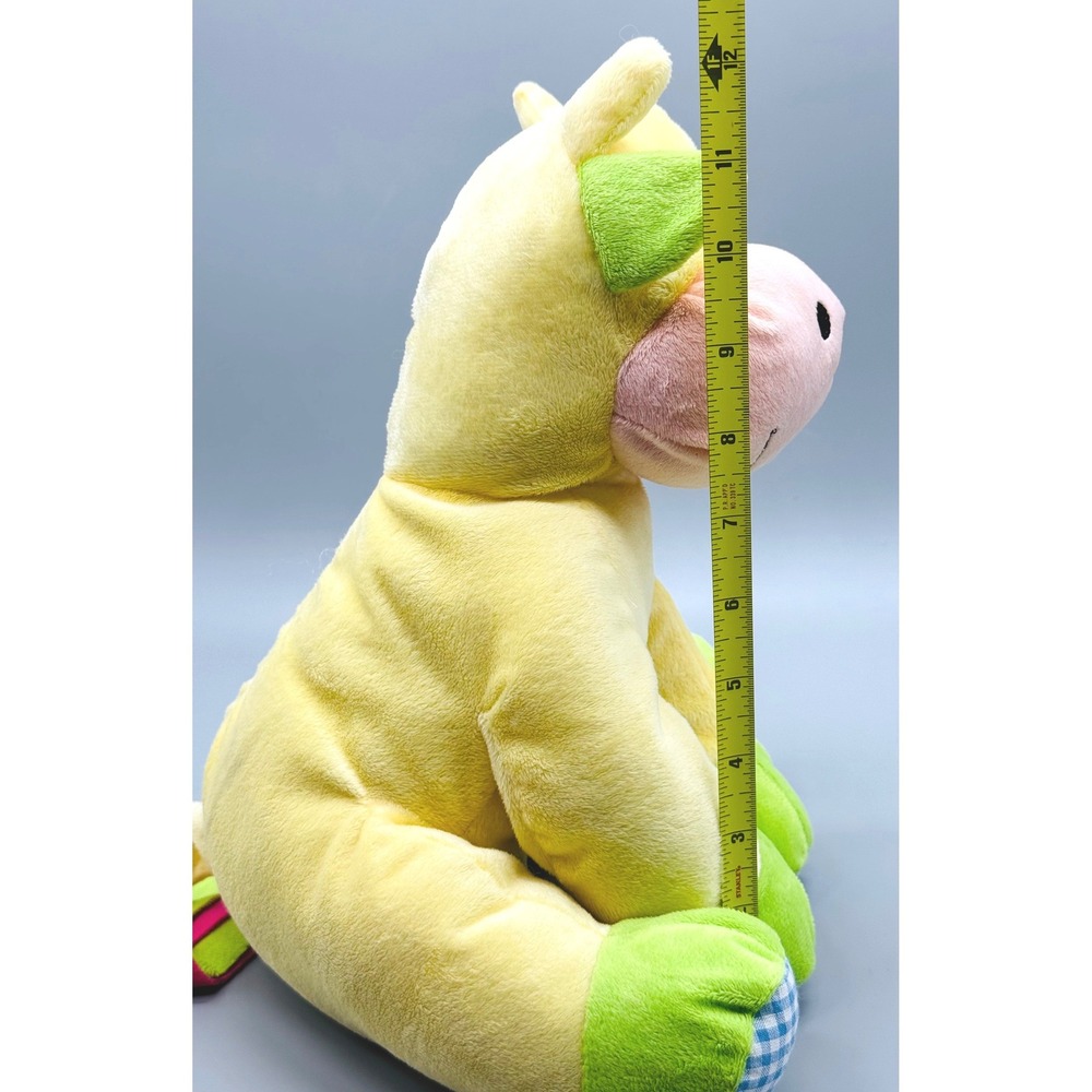 Beverly Hills Teddy Bear Co Cow Plush Rattle Yellow Blue Gingham Stuffed Animal - Picture 8 of 8